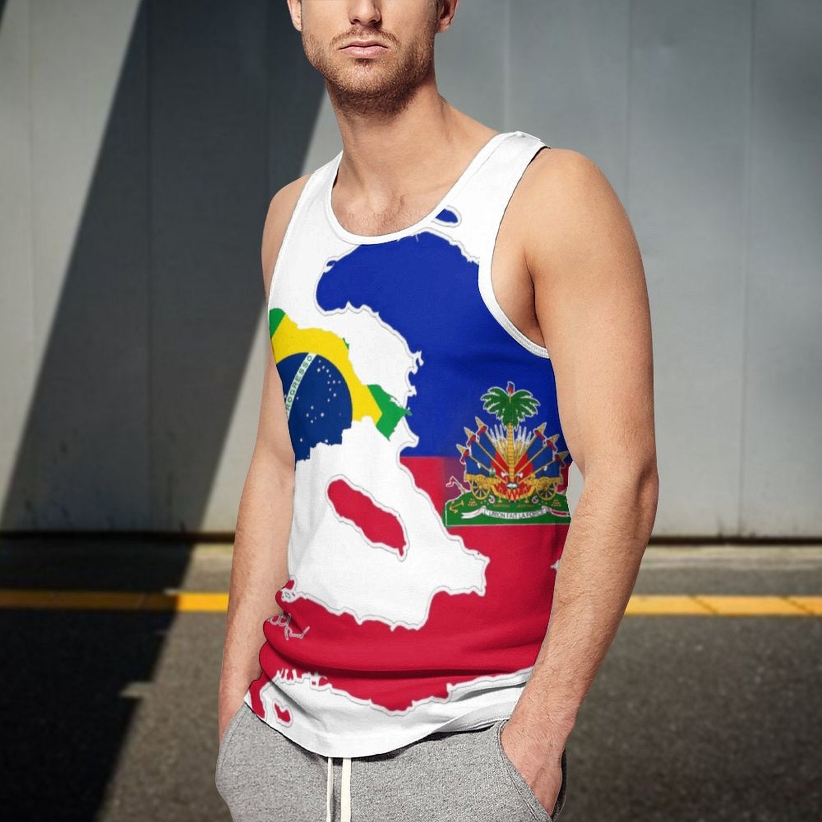 Men's Fitted All-Over Print Tank Top (BK)