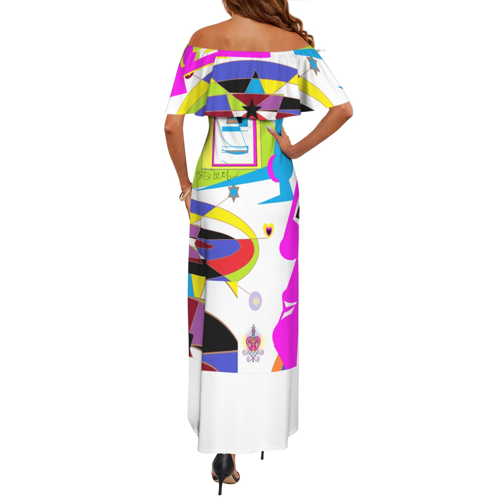 Ezbelli Women's Off Shoulder Ruffle Boat Neck Dress (Model D71)