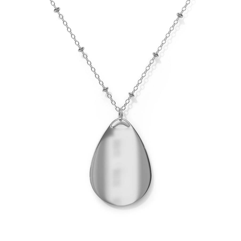 Heart  Danto Filigree Oval Necklace — Silver Teardrop Pendant with Red Heart Design