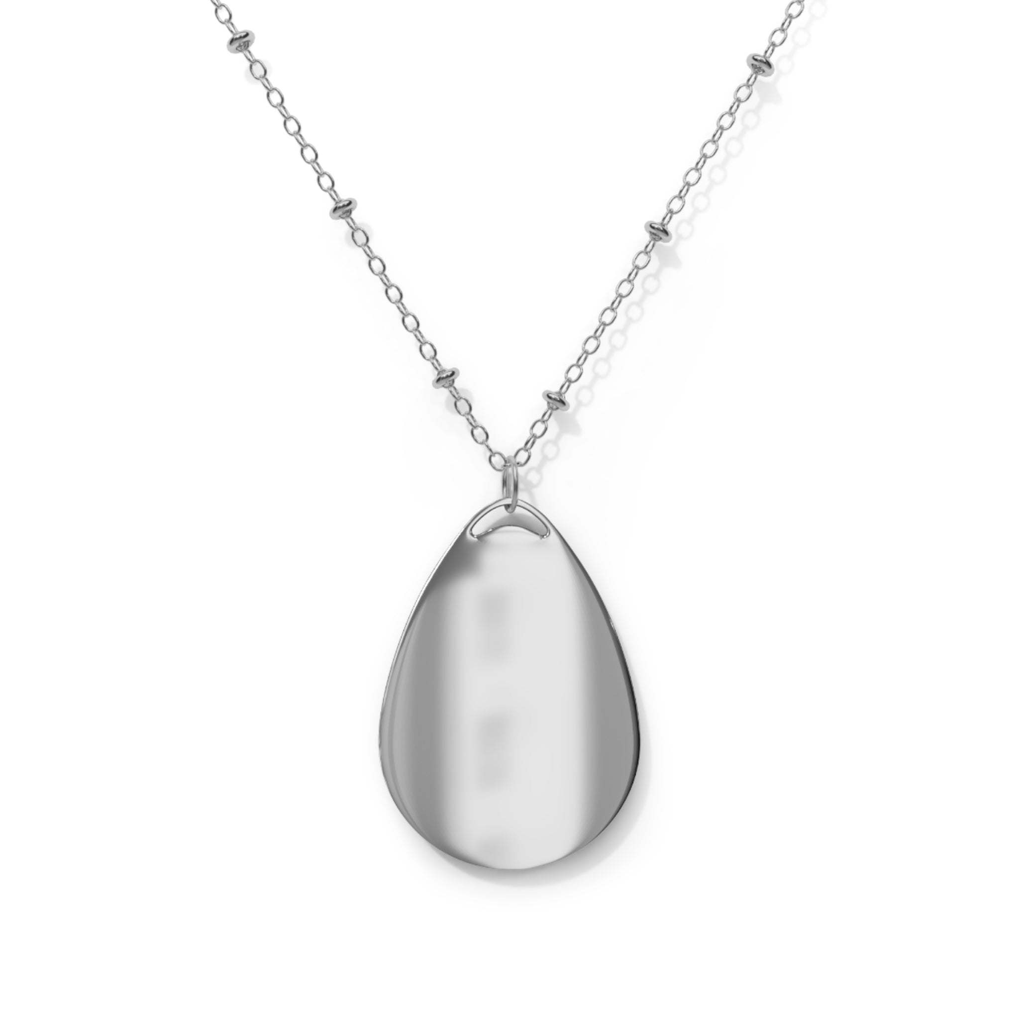 Heart  Danto Filigree Oval Necklace — Silver Teardrop Pendant with Red Heart Design