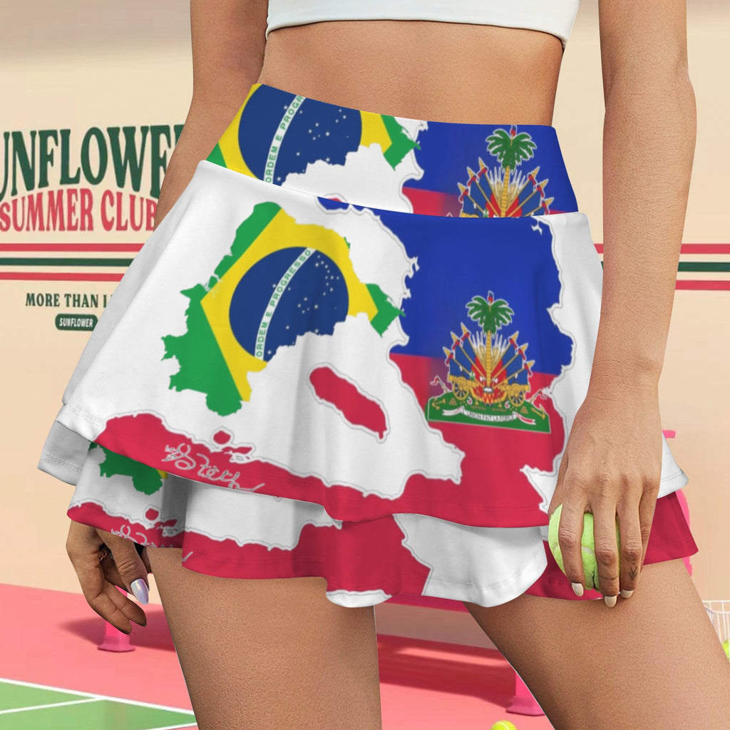 AyitiDamouBrazil High Waist Layered Ruffle Pockets Sports Skirt