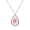 Heart  Danto Filigree Oval Necklace — Silver Teardrop Pendant with Red Heart Design