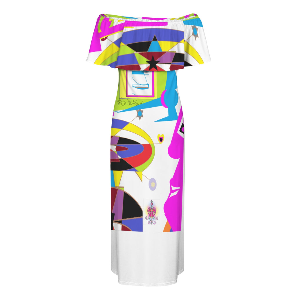 Ezbelli Women's Off Shoulder Ruffle Boat Neck Dress (Model D71)