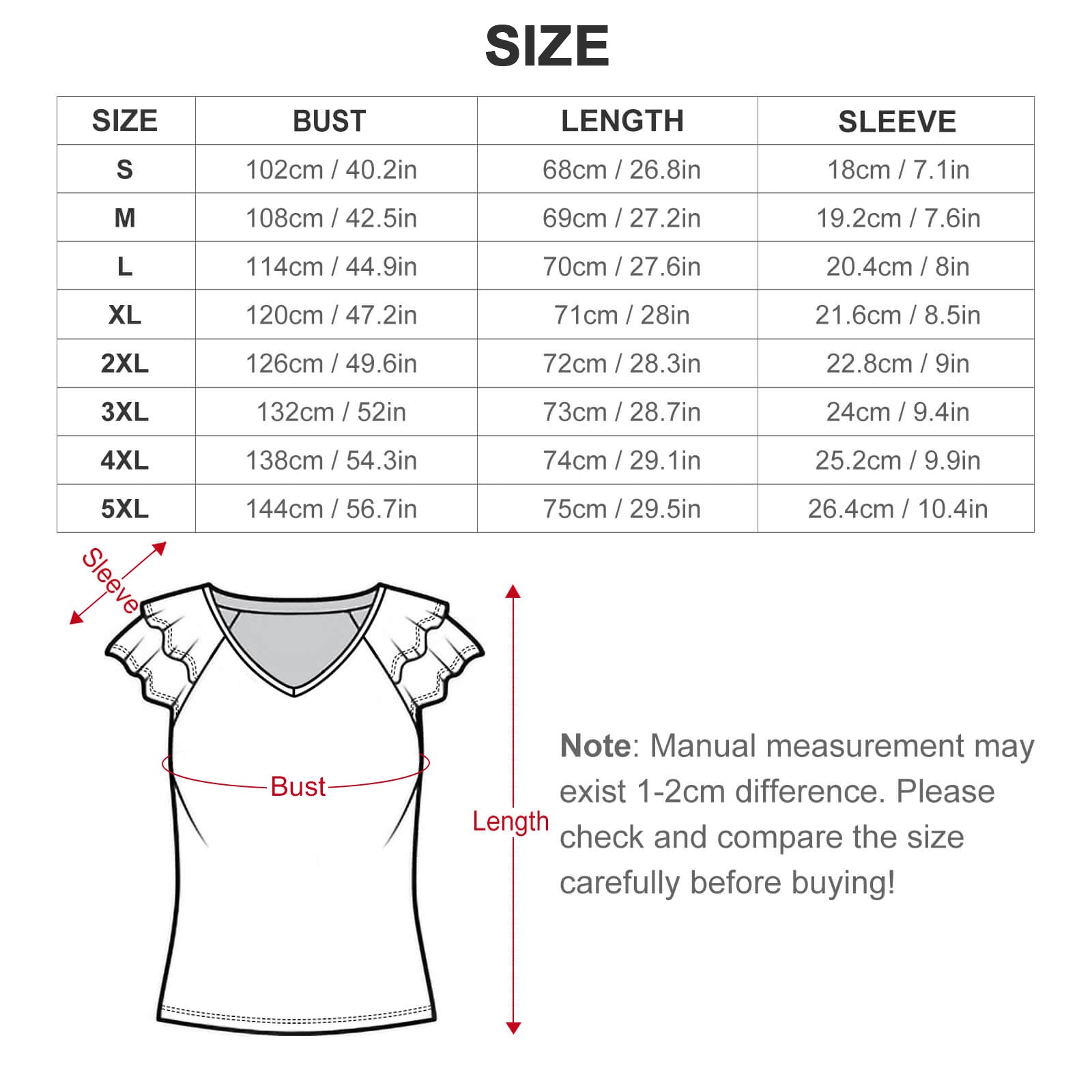 Women's Ruffle Sleeve V-Neck T-Shirt