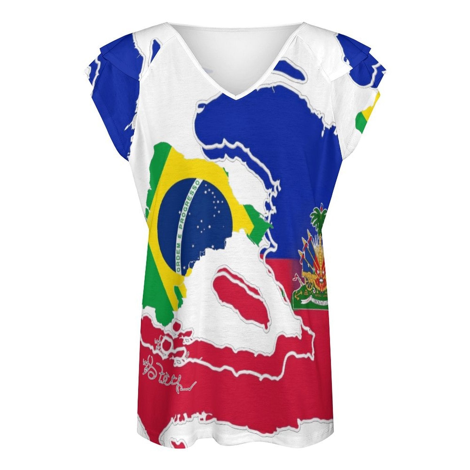 Women's Ruffle Sleeve V-Neck T-Shirt