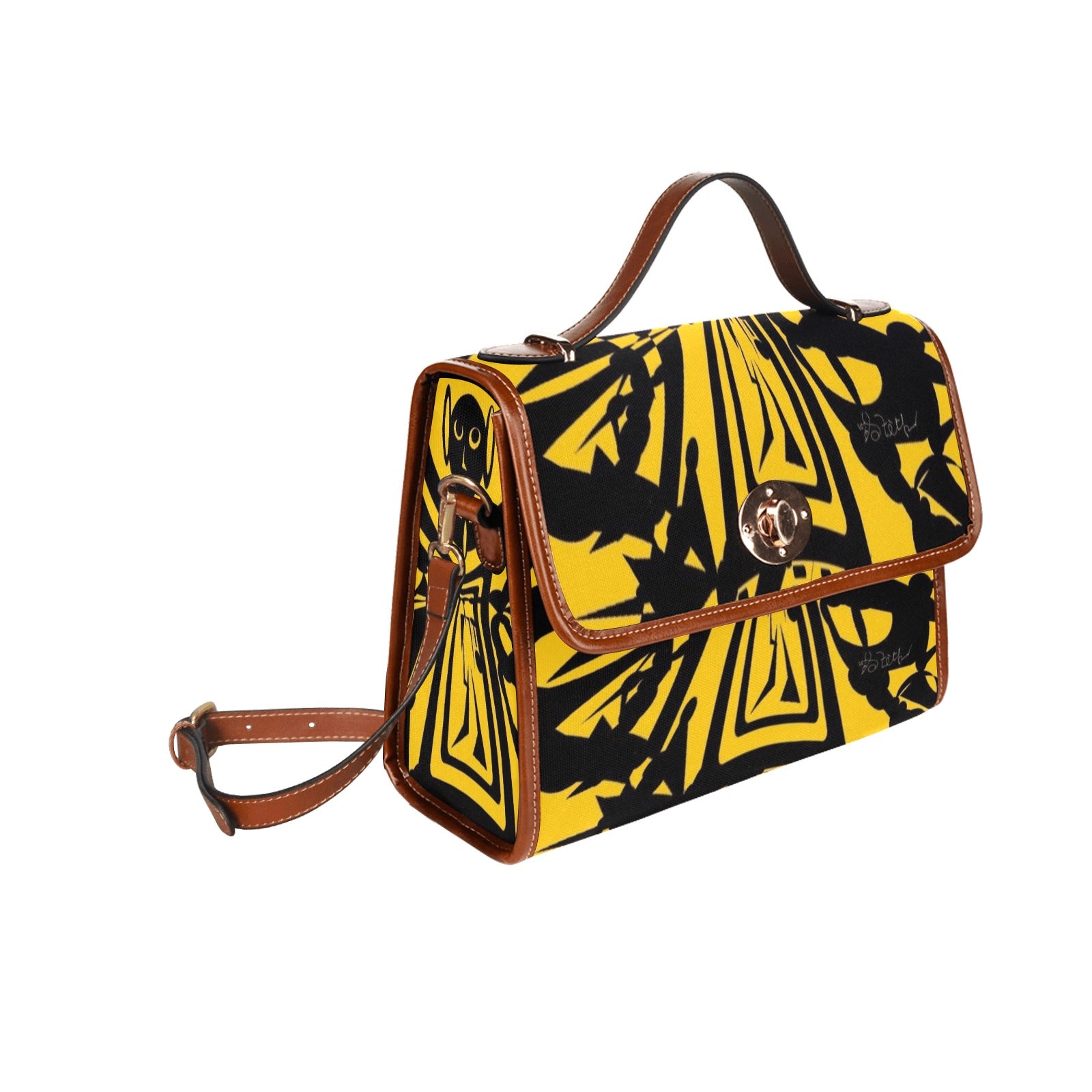Hot Yellow  By Tetpwav ' Waterproof Canvas Bag-Brown (All Over Print) (Model 1641)