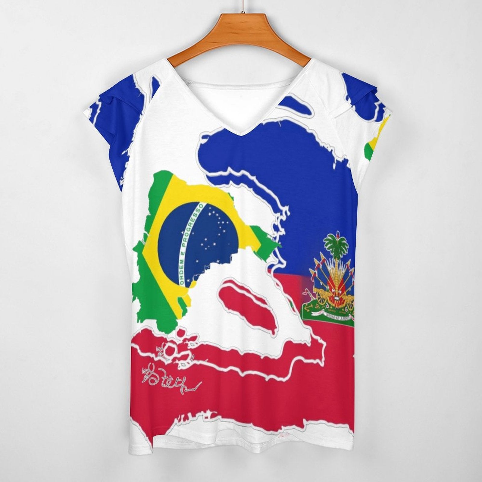 Women's Ruffle Sleeve V-Neck T-Shirt