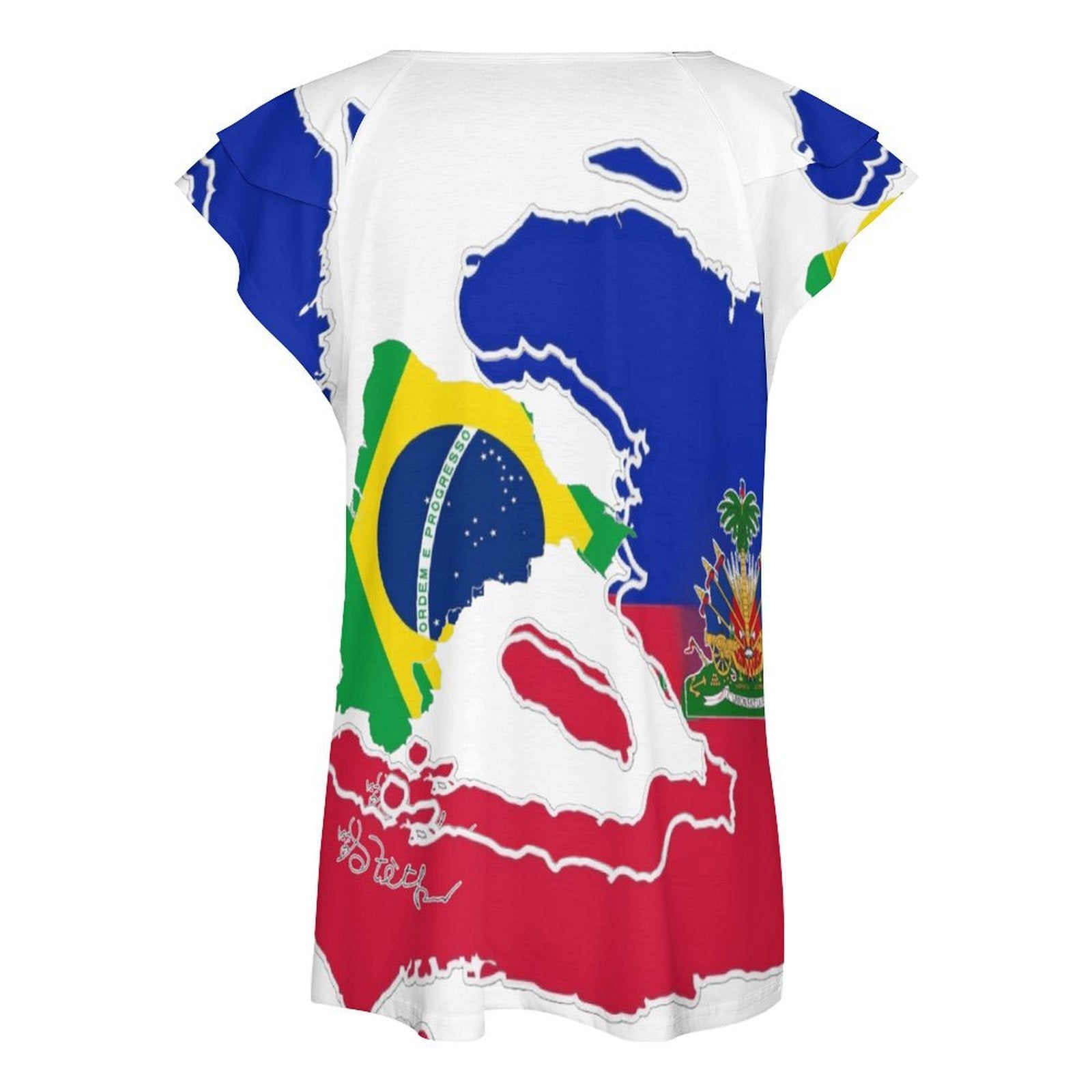 Women's Ruffle Sleeve V-Neck T-Shirt