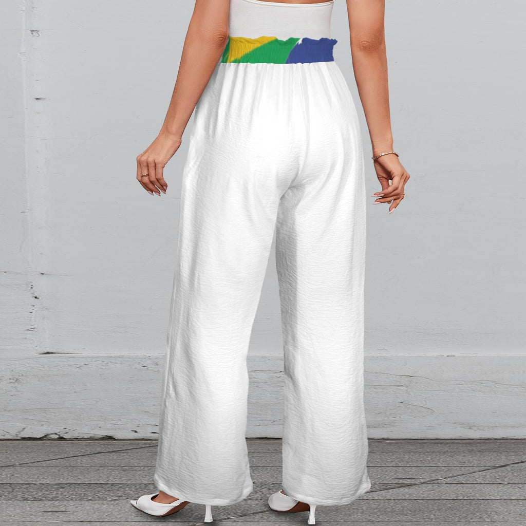 Brasil Ayiti Damoun Strappy Elastic Waist Wide Leg Pants with Pockets