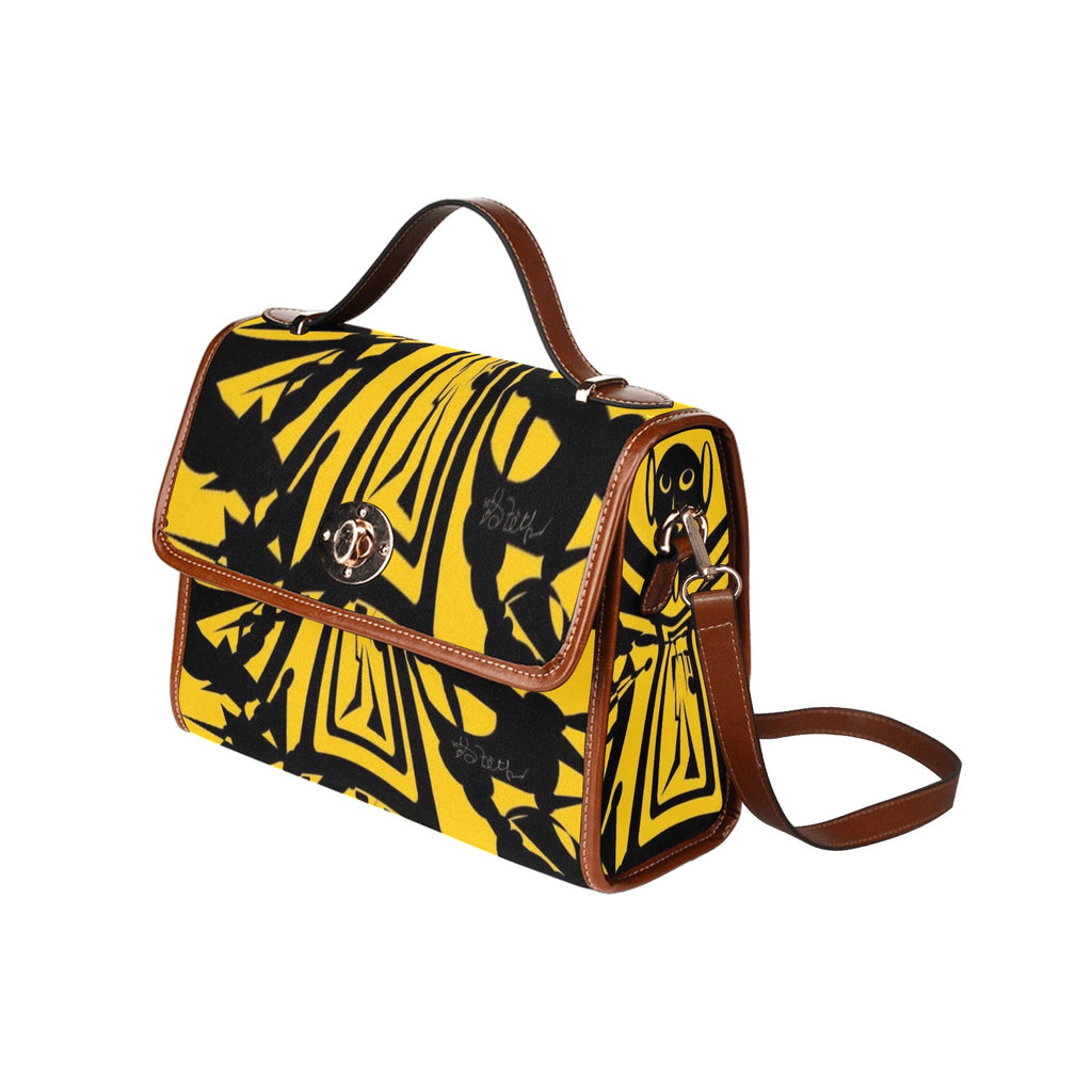 Hot Yellow  By Tetpwav ' Waterproof Canvas Bag-Brown (All Over Print) (Model 1641)