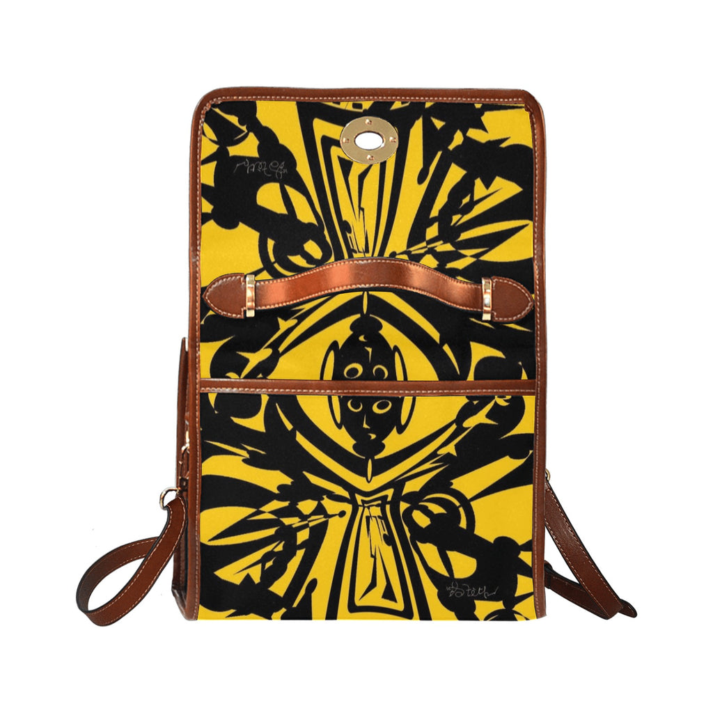 Hot Yellow  By Tetpwav ' Waterproof Canvas Bag-Brown (All Over Print) (Model 1641)