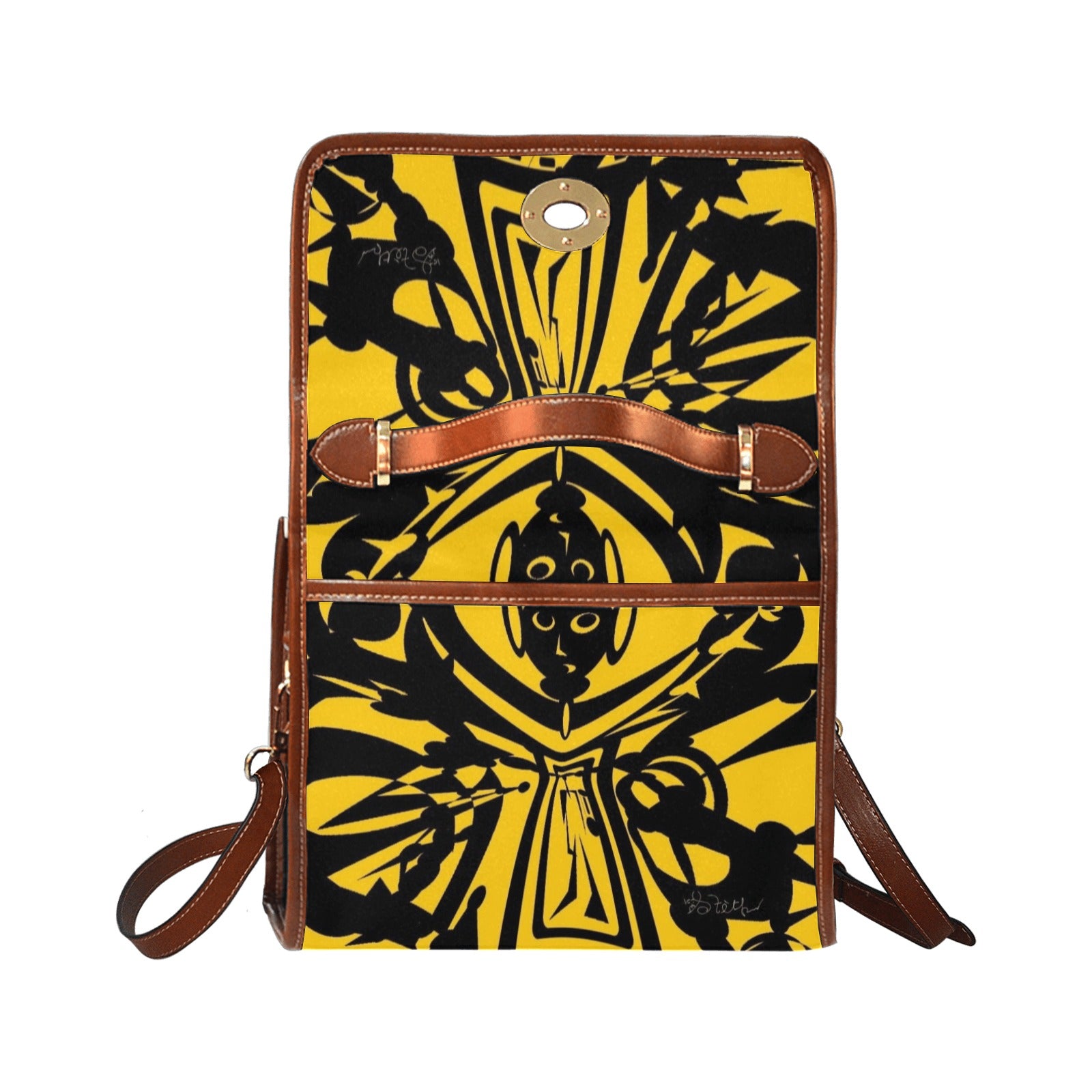 Hot Yellow  By Tetpwav ' Waterproof Canvas Bag-Brown (All Over Print) (Model 1641)