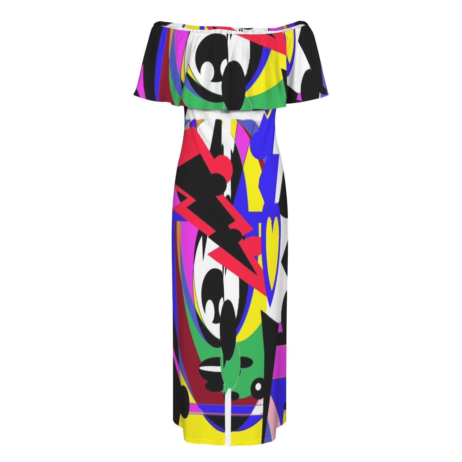 Pwav Long Rad Women's Off Shoulder Ruffle Boat Neck Dress (Model D71)