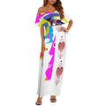 Ezbelli Women's Off Shoulder Ruffle Boat Neck Dress (Model D71)