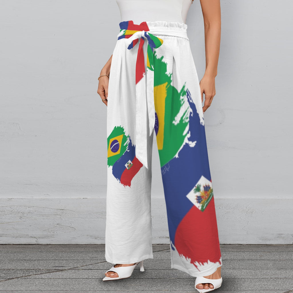 Brasil Ayiti Damoun Strappy Elastic Waist Wide Leg Pants with Pockets