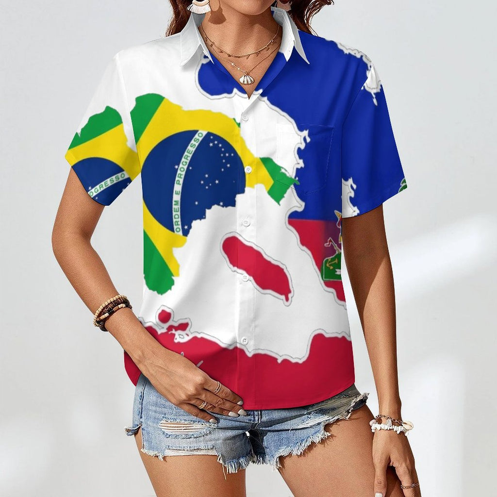 Women Short-Sleeve Blouse with Pocket