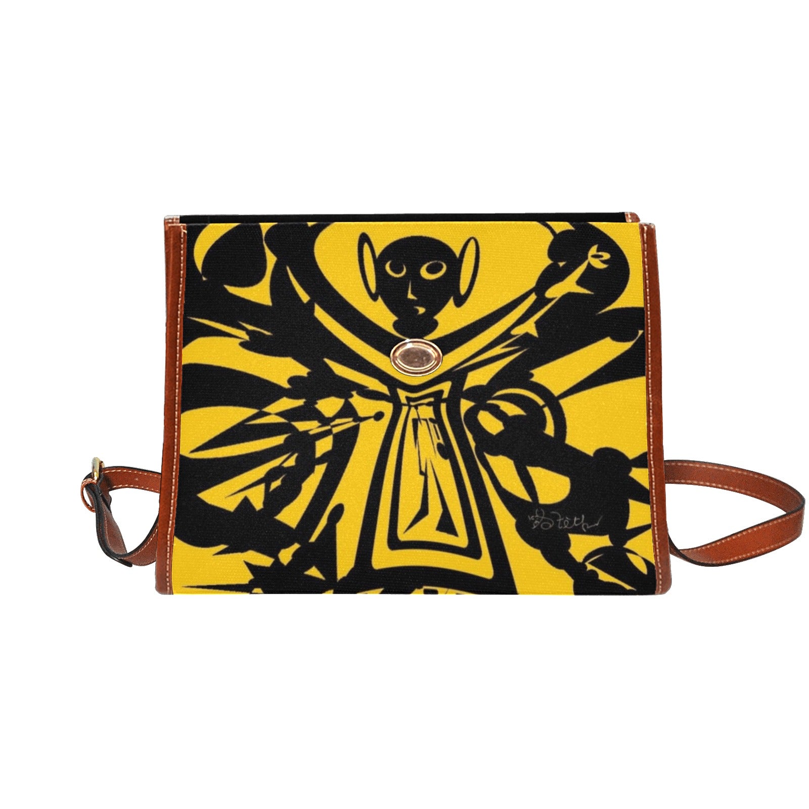 Hot Yellow  By Tetpwav ' Waterproof Canvas Bag-Brown (All Over Print) (Model 1641)