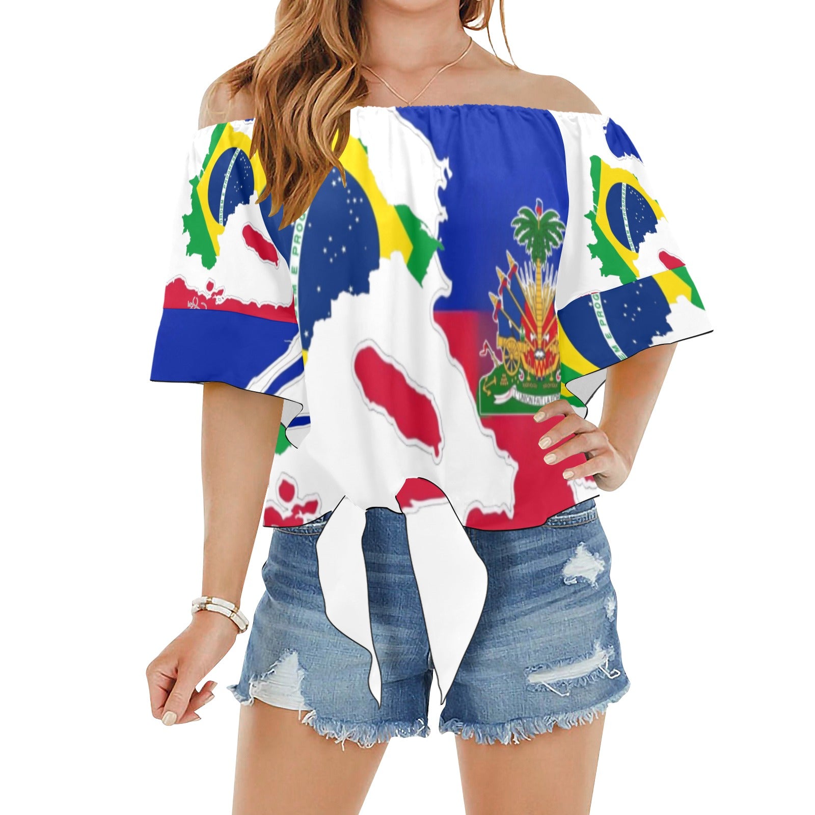 BelNet  Ayiti Off Shoulder Knot Front Blouse (Model T71)
