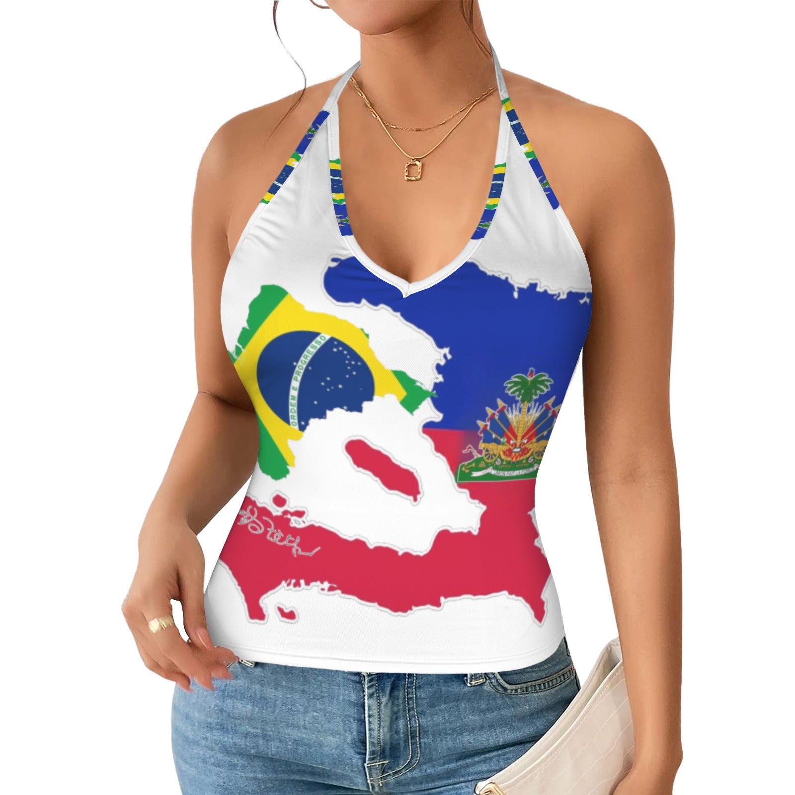 Belnetale Women's V-Neck Halter Top (Model T83)