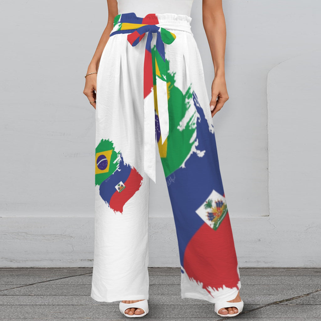 Brasil Ayiti Damoun Strappy Elastic Waist Wide Leg Pants with Pockets