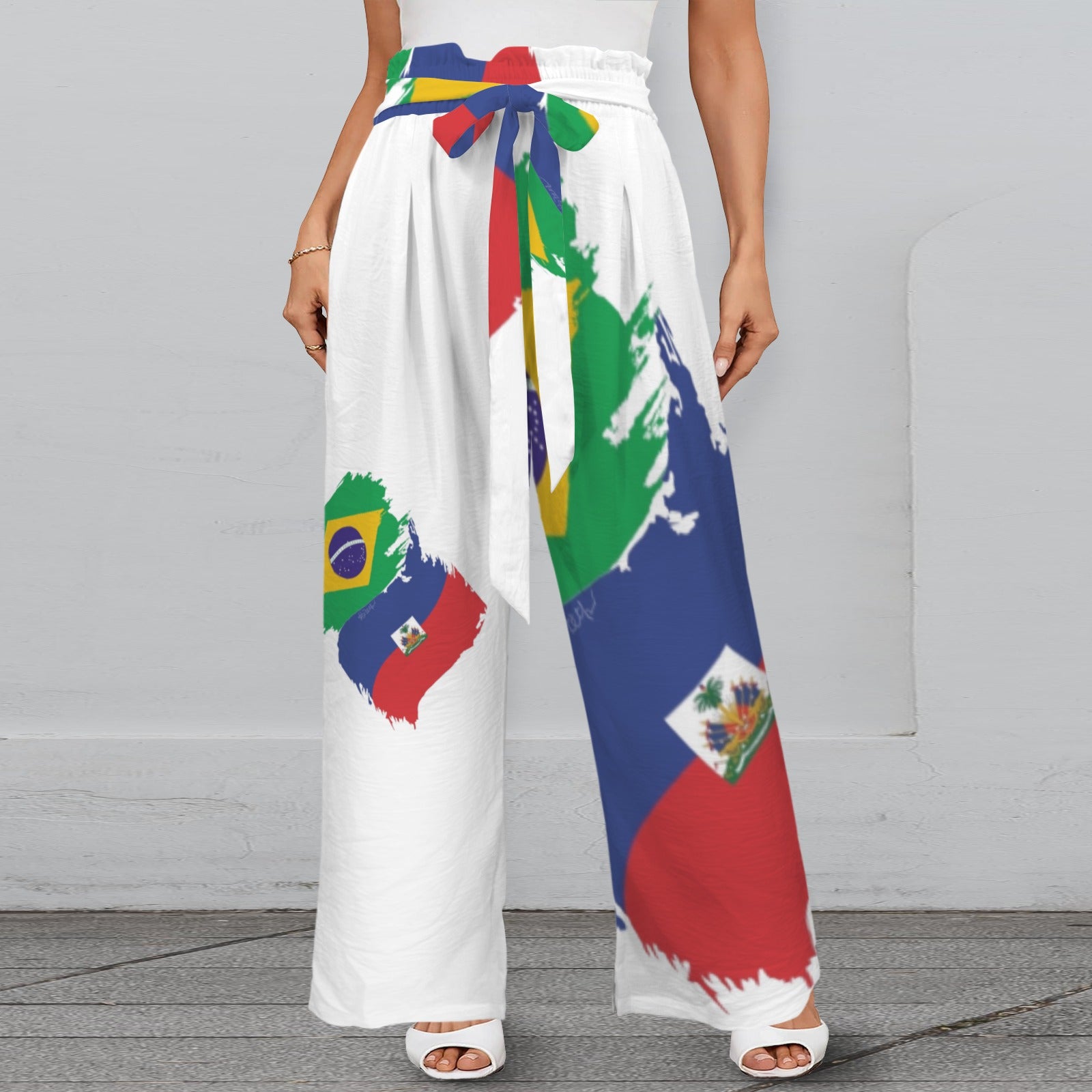 Brasil Ayiti Damoun Strappy Elastic Waist Wide Leg Pants with Pockets