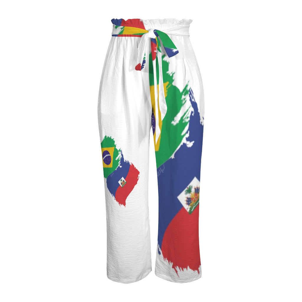 Brasil Ayiti Damoun Strappy Elastic Waist Wide Leg Pants with Pockets